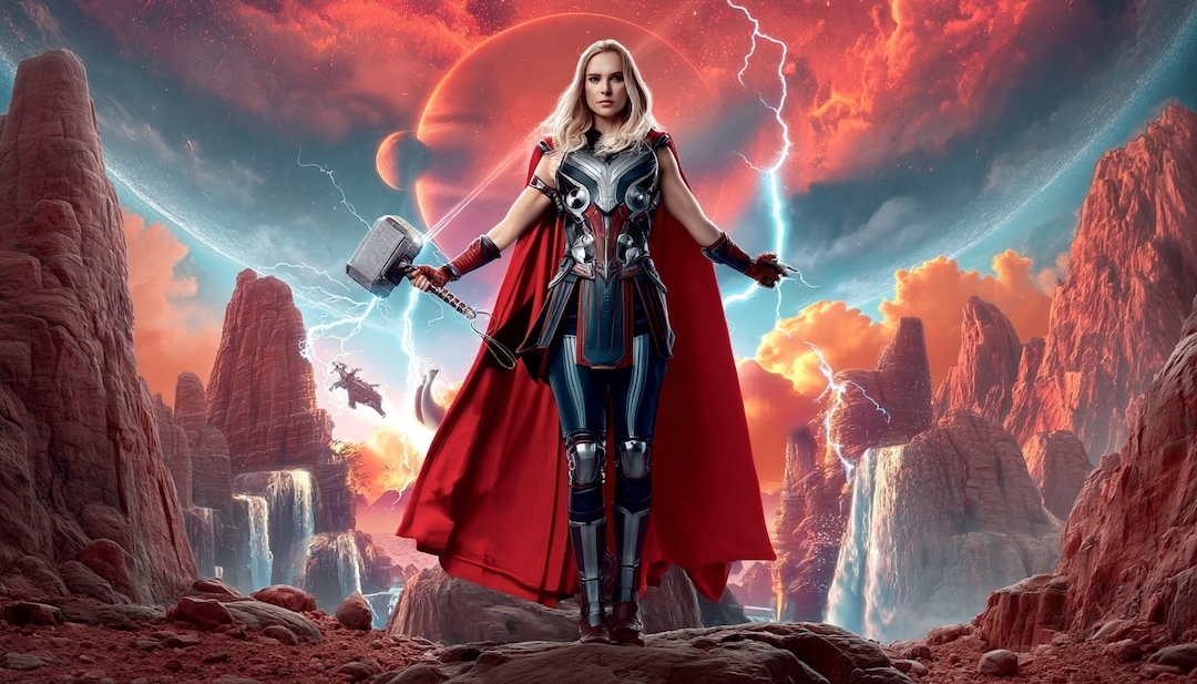 Mighty Thor with hammer and cape showing reluctant dynamo personality in Avengers types.
