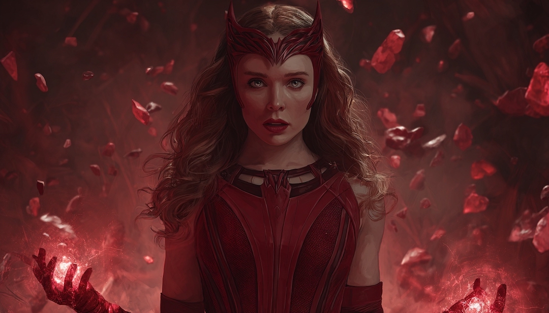 Scarlet Witch with red energy and crown depicting emotional wildcard Avengers personality type.