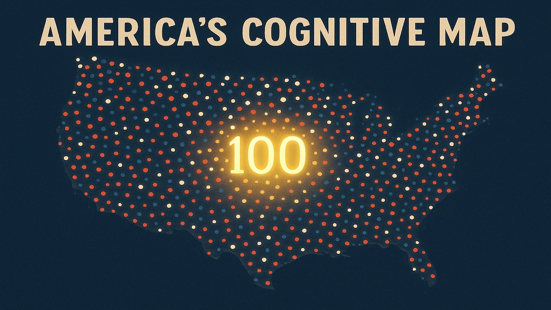 US map showing average IQ distribution with 100 as the defined mean intelligence score in America.