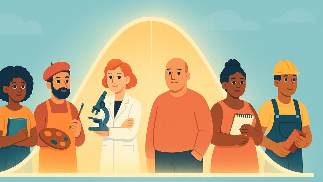 "Diverse professionals illustrating how average IQ defined doesn't limit success across careers.