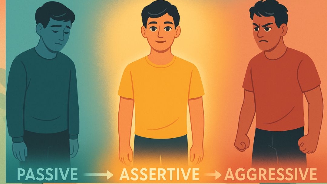Comparison of passive, assertive, and aggressive communication styles showing how to be more assertive.