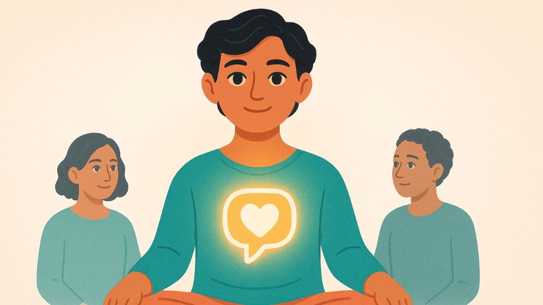 Person with supportive community taking steps to become more assertive with confidence.