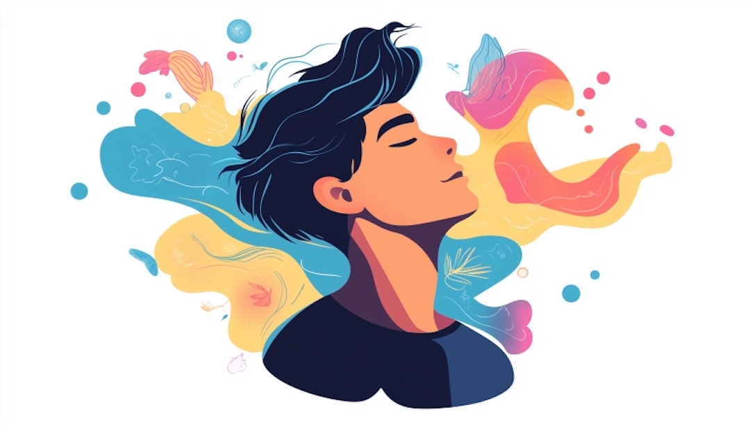 Individual experiencing physiological and brain benefits of gratitude through positive mental state.