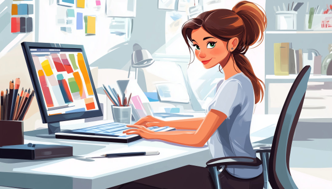 Professional woman working at creative desk exploring ENFP personality career options.