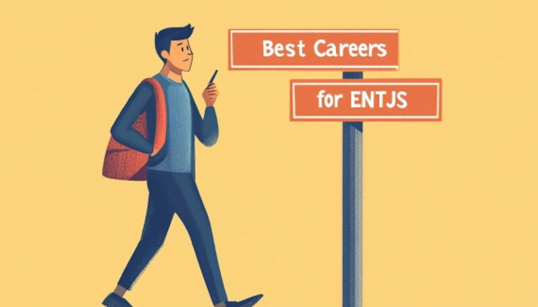 Professional walking toward sign displaying best careers for ENTJs personality type.