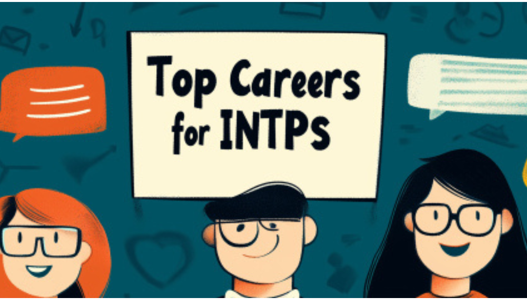 Top careers for INTPs illustration with analytical thinkers and career planning elements.
