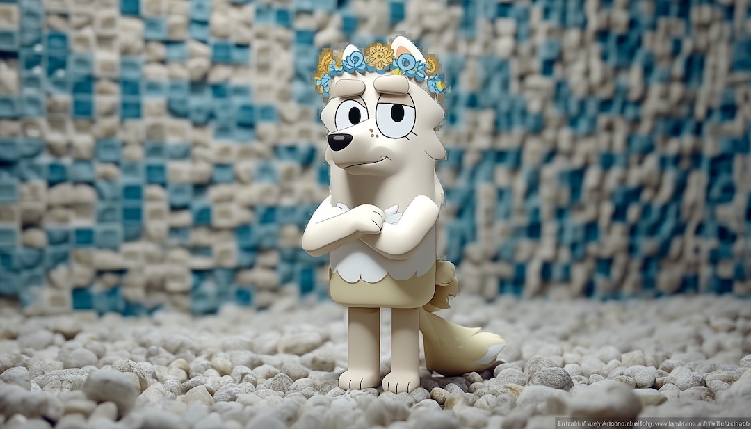 Judo with flower crown showing confident personality type in Bluey character types.