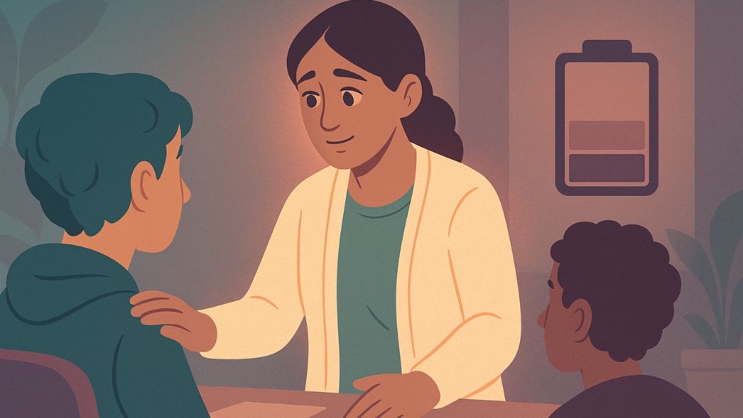 Therapist discussing burnout-prone Big-Five personality traits with patients.