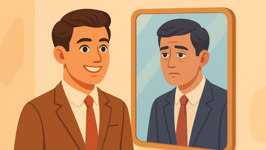 Person masking exhaustion showing burnout-prone personality trait of hiding stress and fatigue.