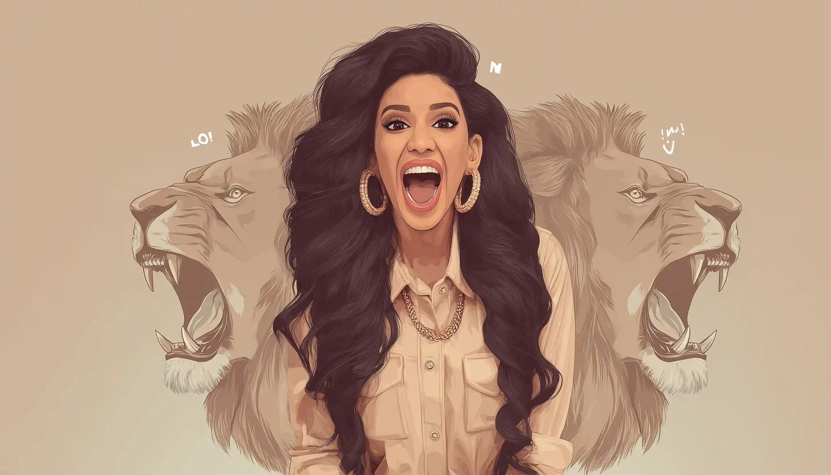 Cardi B with lion on background