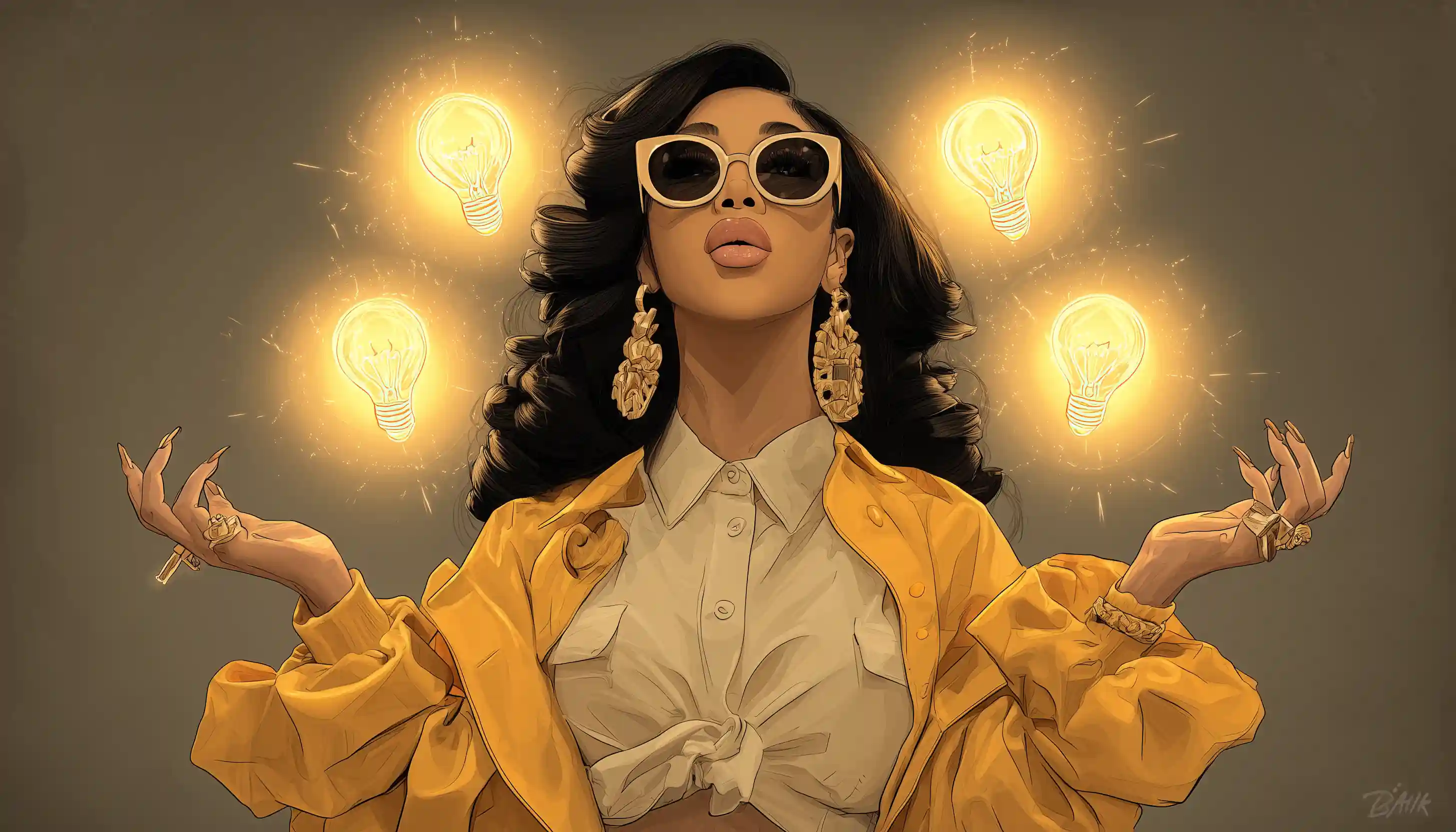Cardi B With lightbulbs around