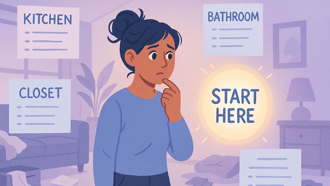 Person discovering their cleaning personality while choosing which room to start organizing first.