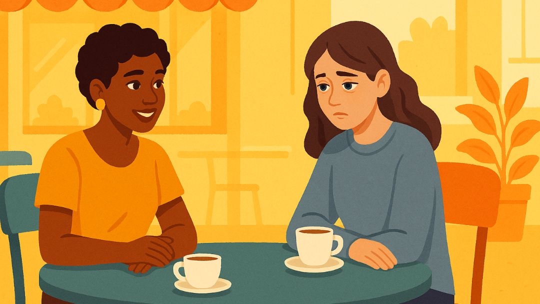 Friend offering depression help and emotional support through compassionate conversation.