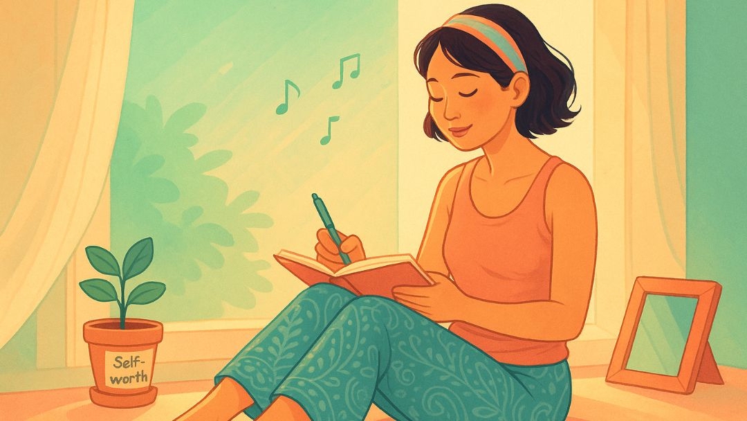 Woman journaling and rebuilding self-worth after walking on eggshells.