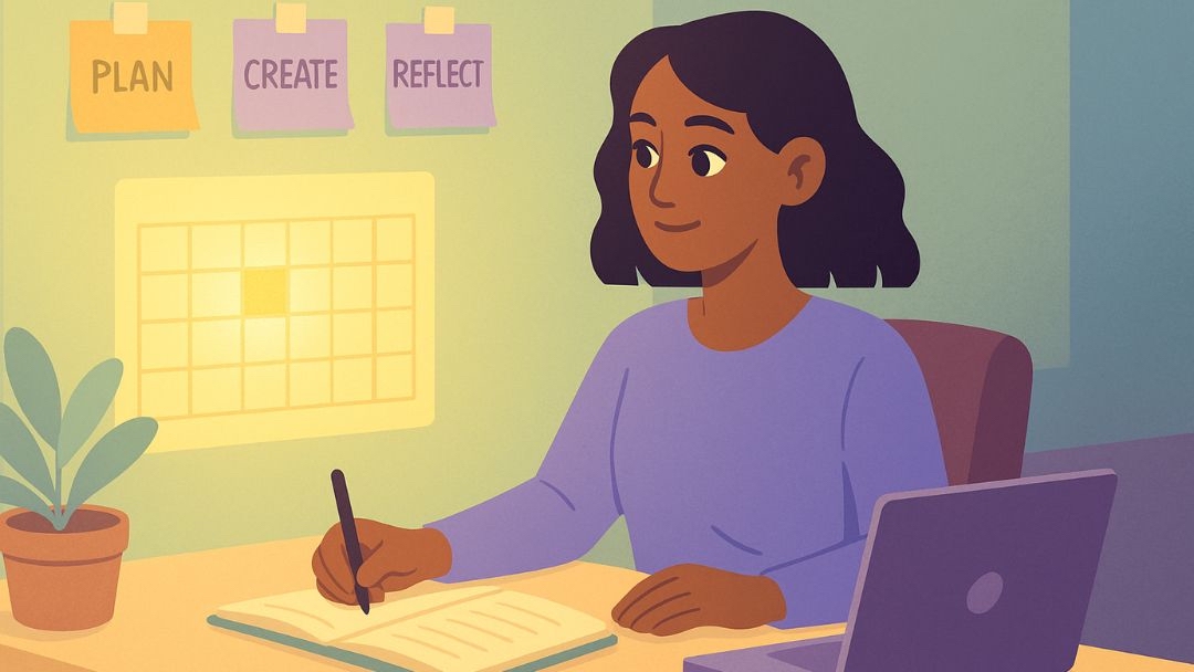 Person planning tasks with calendar and sticky notes to learn the Eisenhower Matrix time management method.