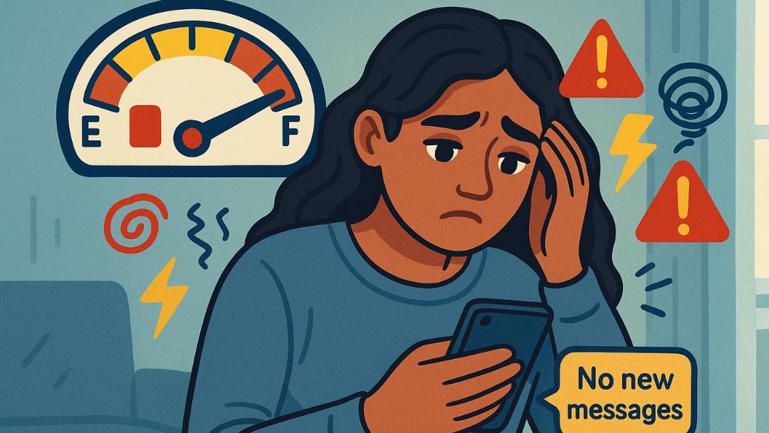 Woman experiencing emotional distress from lack of messages showing weak emotional permanence.