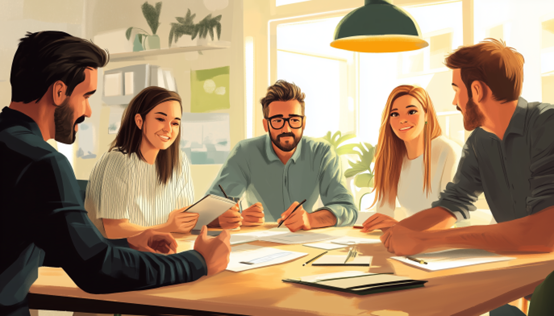 Collaborative team meeting illustrating people-focused ENFJ A careers and workplace fulfillment.