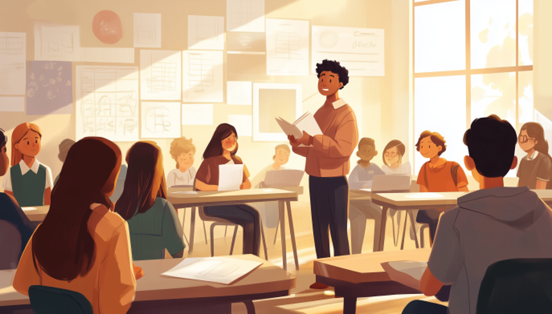 Teacher leading classroom discussion demonstrating leadership-focused ENFJ A careers.