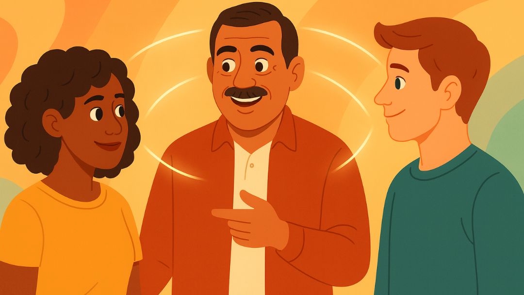 Charismatic person connecting with others demonstrating ENFJ personality type social leadership traits.