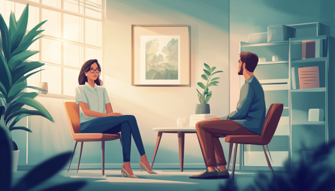 Counselor and client in session representing empathetic ENFJ-T careers in helping professions.