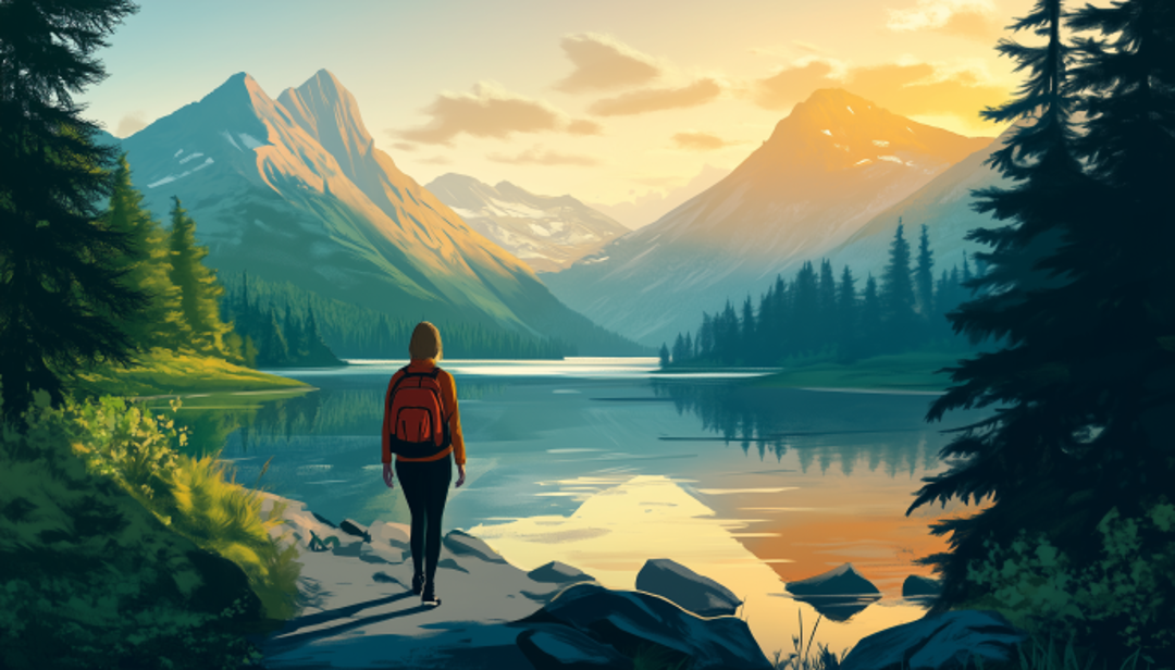 Person reflecting by mountain lake representing ENFP-A growth and self-awareness journey.