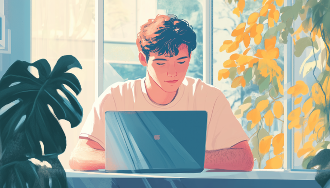 Professional at laptop in calm setting representing HR careers for ENFP-T personalities.