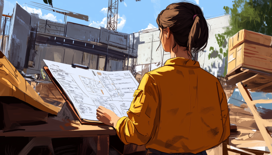 Professional reviewing construction plans showing hands-on careers for ENFP-T types.