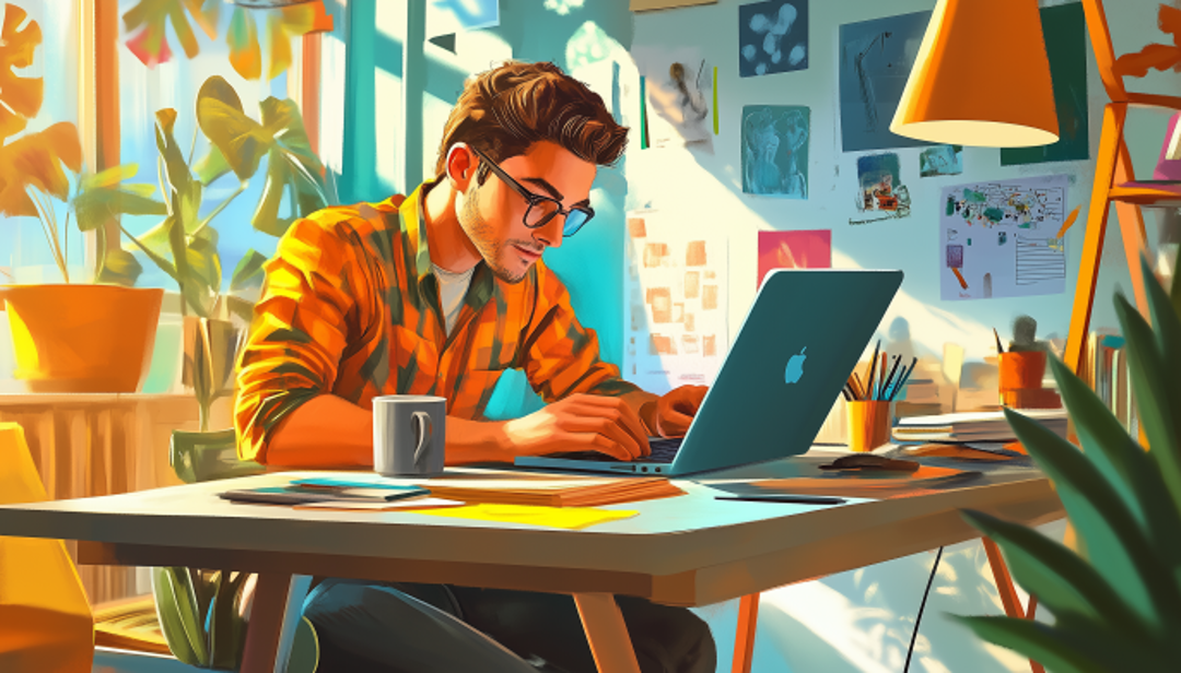ENFP-T professional working in creative workspace with colorful environment.