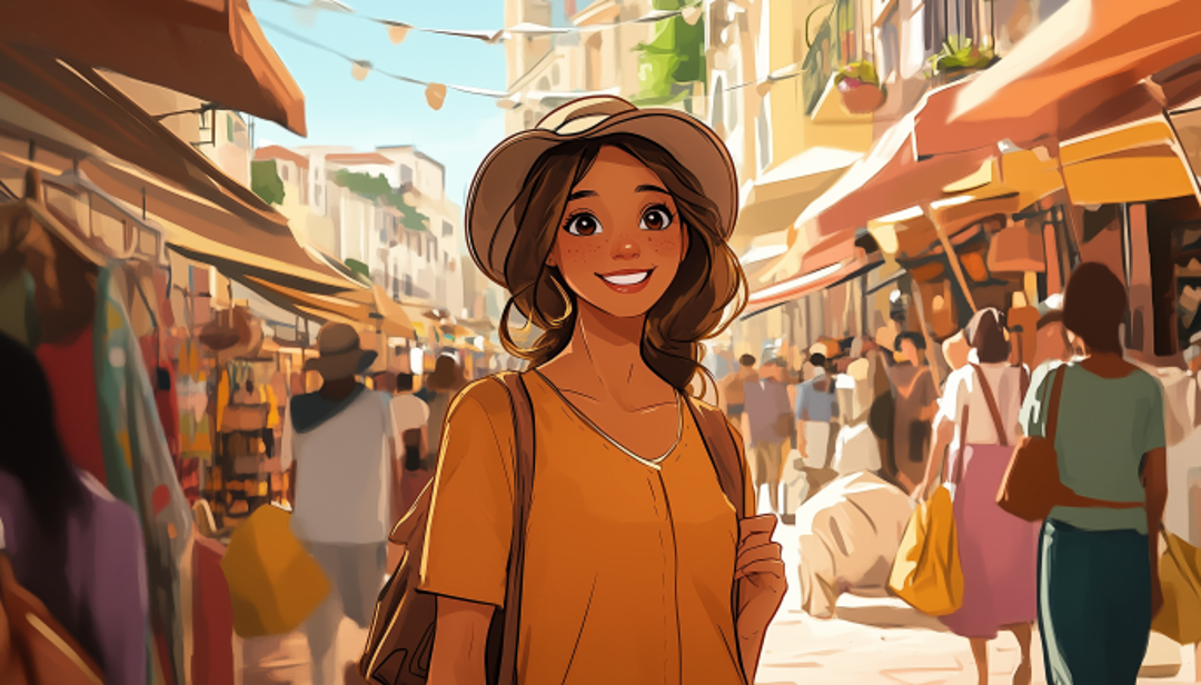  ENFP-T personality exploring vibrant outdoor market showing adventurous and social traits.