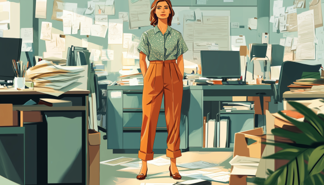 ENFP-T vs ENFP-A traits demonstrated through confident professional in organized office.