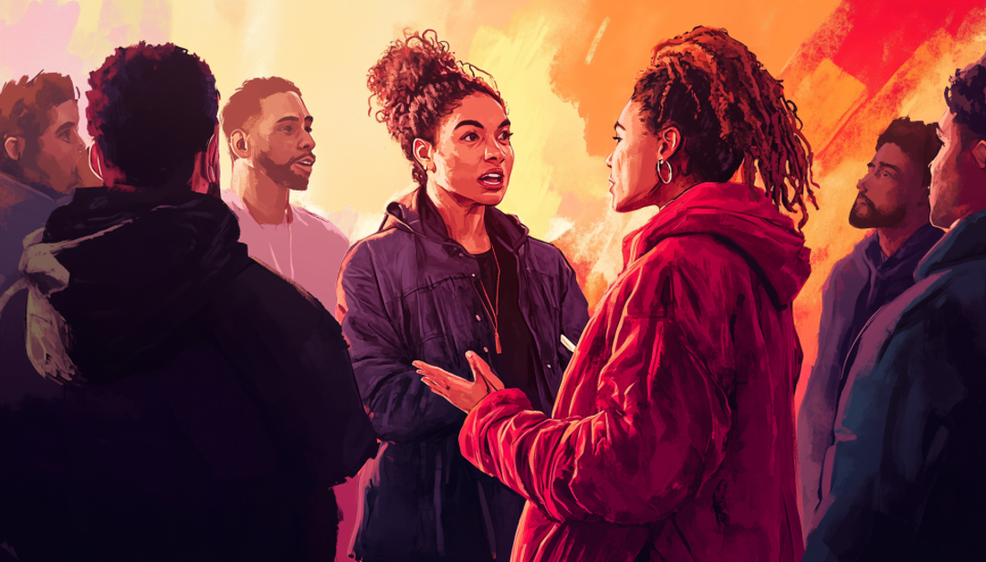 Group discussion with passionate advocate illustrating Enneagram 1w2 strengths in leadership and community engagement.