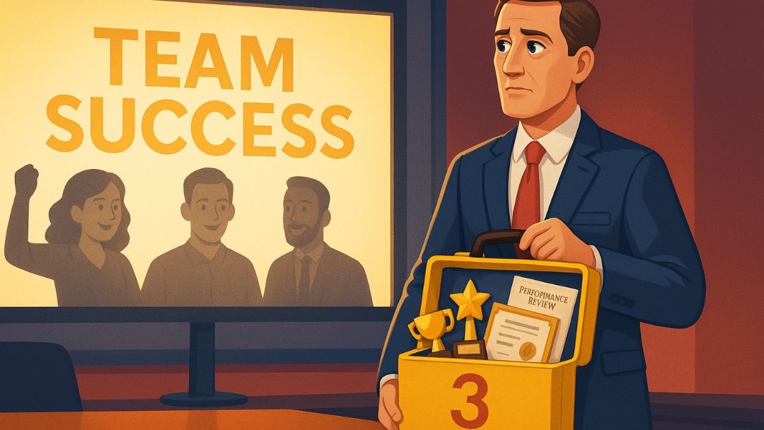 Enneagram Type 3 core fear of failure demonstrated by man anxiously holding achievement symbols.