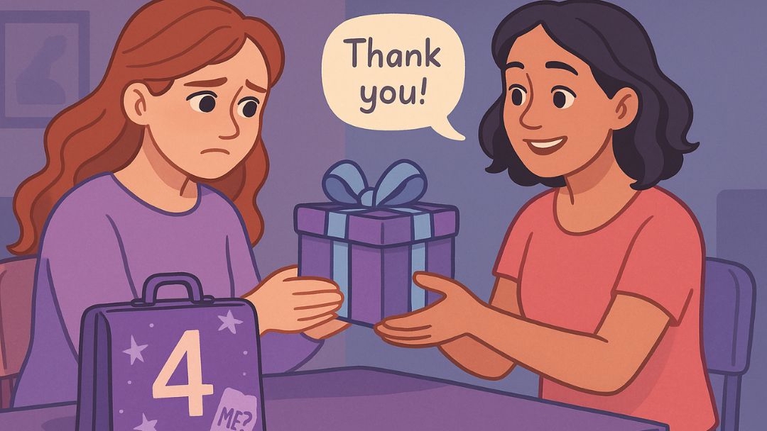 Enneagram Type 4 fear of being ordinary shown by woman feeling inadequate receiving gift.