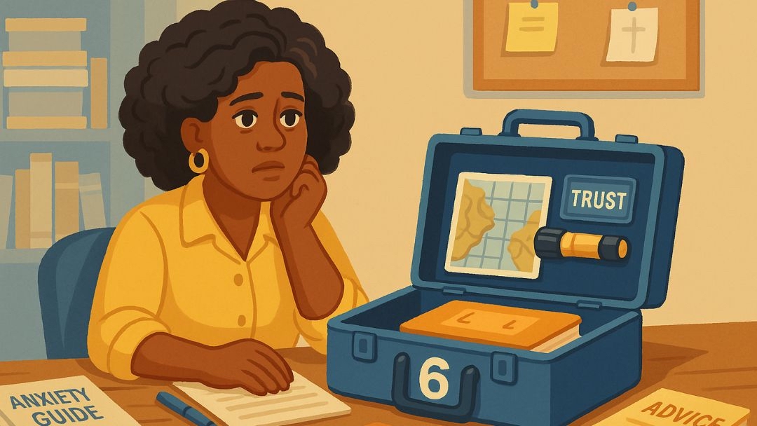Enneagram Type 6 fear of insecurity shown by woman anxiously seeking guidance and support.