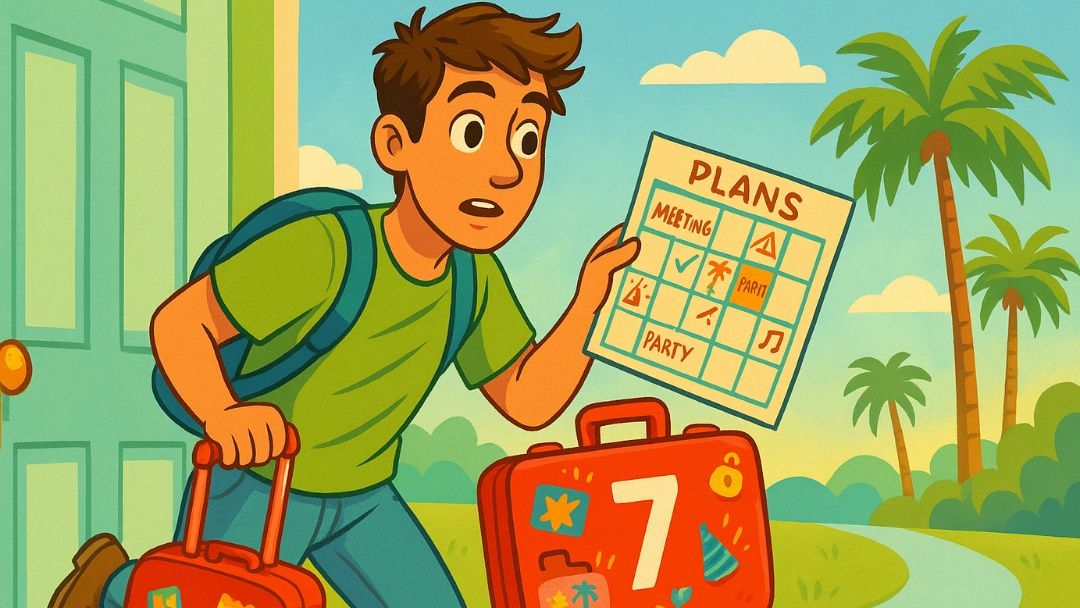 Enneagram Type 7 fear of missing out depicted by man frantically planning multiple adventures.