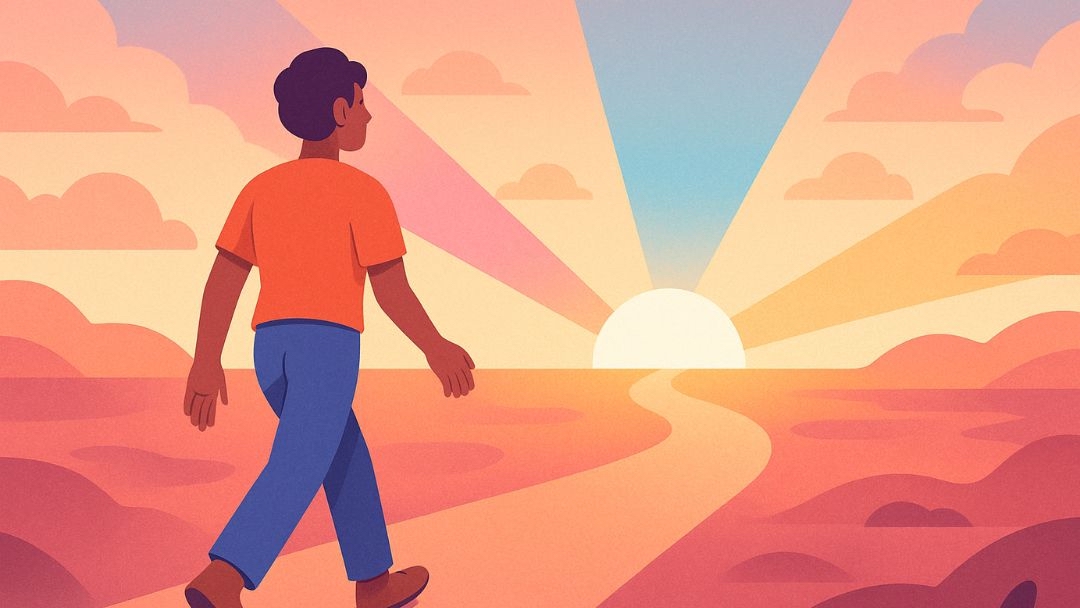 Person walking forward on path representing personal growth through understanding Enneagram triads.