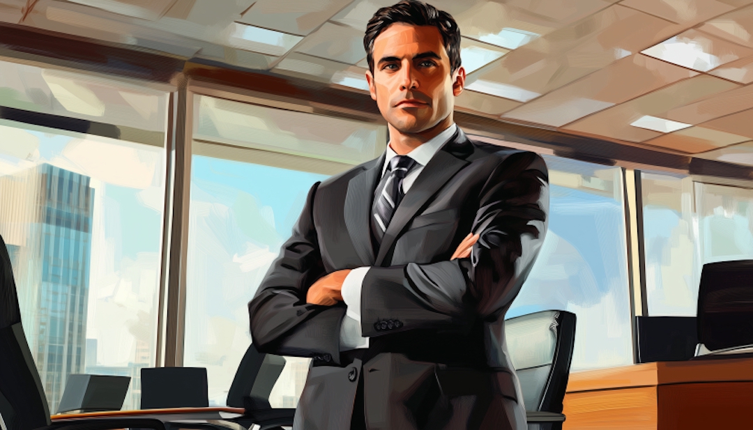 Enneagram Type 2 careers showing confident professional in corporate office setting.