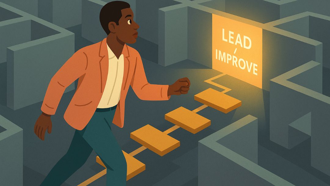 Enterprising personality navigating career path toward leadership and improvement goals.