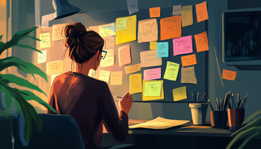 Professional organizing ideas with sticky notes demonstrating ENTP-A career planning and workplace strategies.