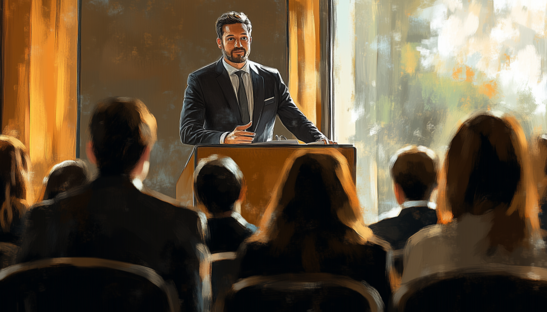 Professional presenter demonstrating ENTP-T career strengths in workplace leadership.