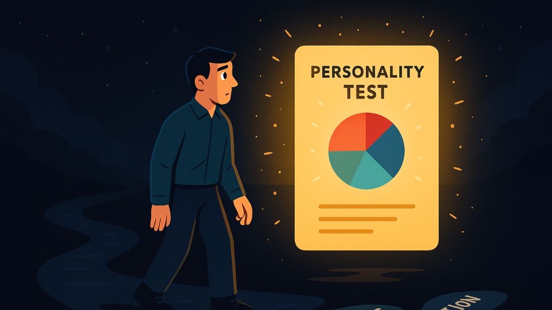 Man viewing entrepreneur personality test results with chart analyzing entrepreneurial traits.