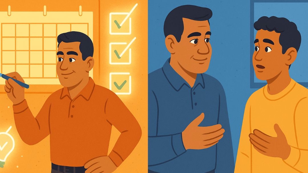 Three panels showing key entrepreneur personality traits including organization, confidence, and communication.