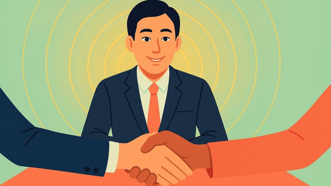 Professional businessman shaking hands in business deal representing famous high agreeableness entrepreneurship leaders and collaborative business approach.