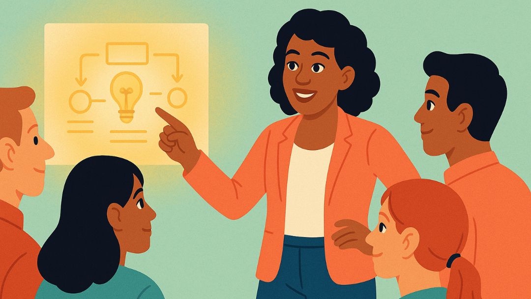 Woman presenting business idea to diverse team representing high agreeableness entrepreneurship in collaborative industries and team-focused ventures.