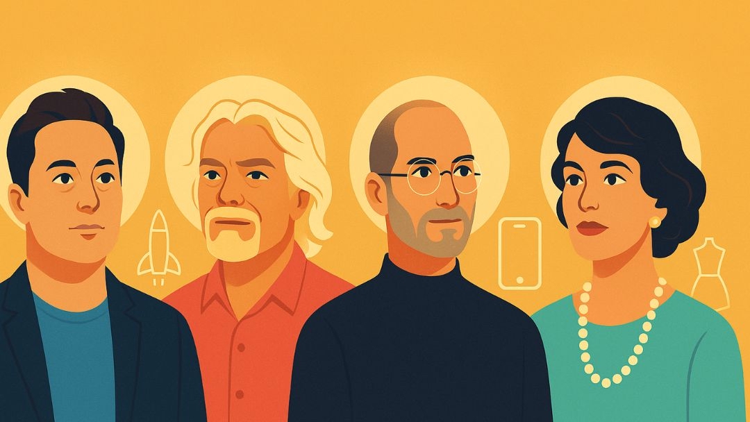 Famous entrepreneurs with high openness in innovative industries including space exploration, aviation, technology, and fashion design.