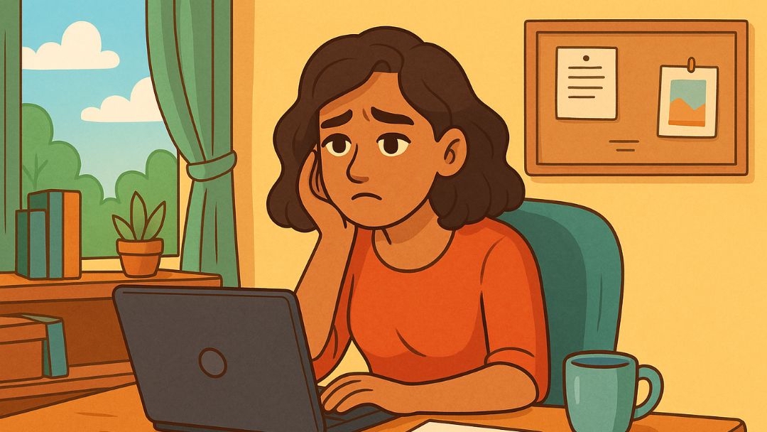 Entrepreneur with average agreeableness facing indecision while working on business decisions.