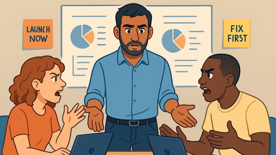 Moderate agreeableness entrepreneur mediating team conflict between launch and fix priorities.