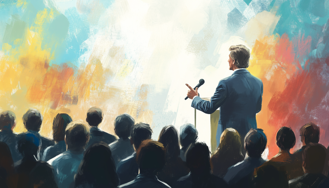 Public speaker addressing audience exemplifying ESFJ-A careers in leadership.