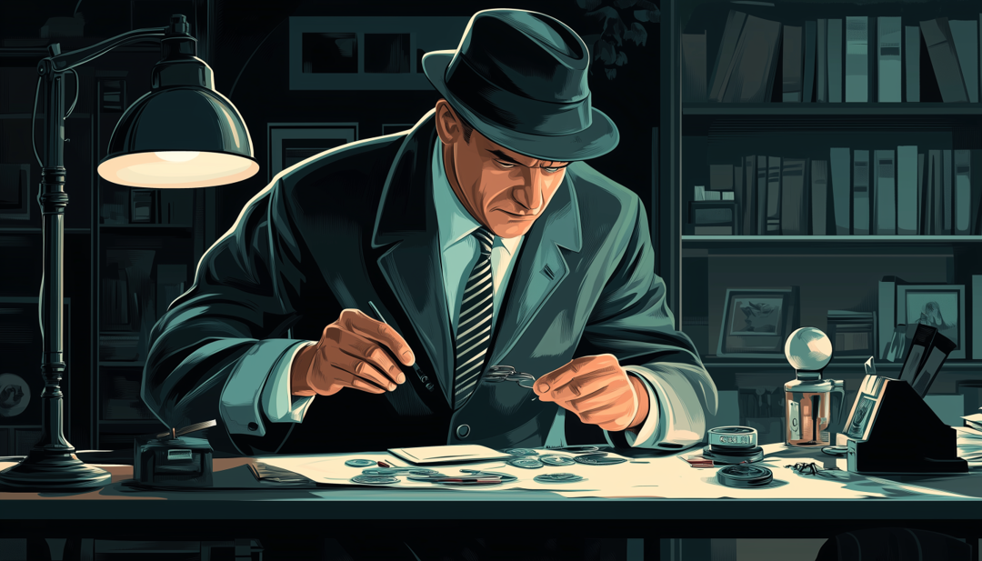 Detective analyzing clues representing ESFJ-A career growth and problem-solving.