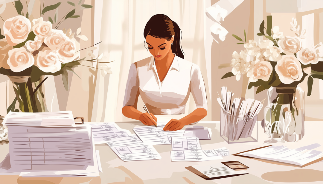 Event planner organizing documents showing ESFJ-A career in action.